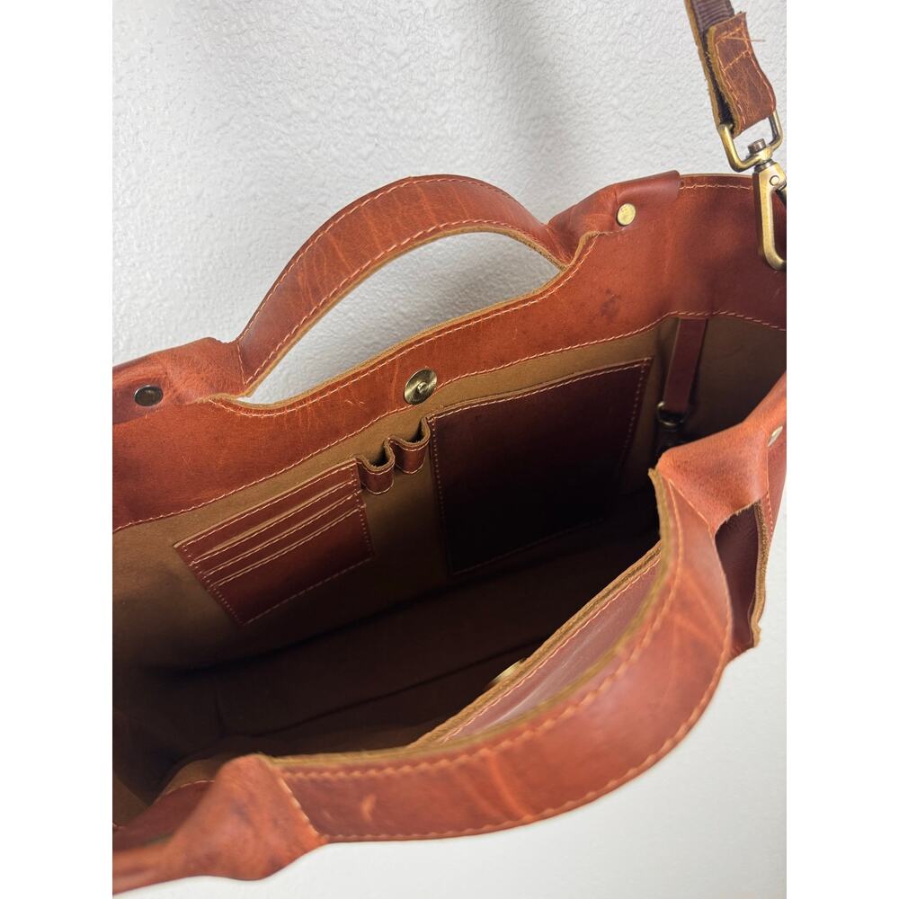 The Tannery Leather Tote Crossbody Bag Red Brown Rustic Satchel - Picture 7 of 10